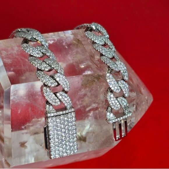 925 Sterling Silver Unisex Cuban Link Bracelet 7" with Real Moissanite Gem - Picture 12 of 12